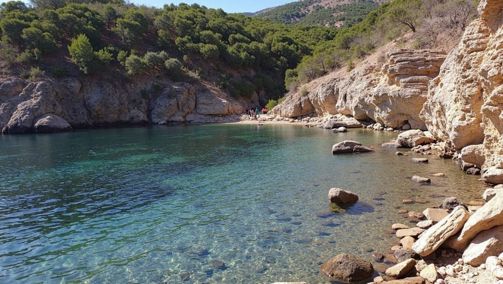 Orilla de Playa de Camp de Mar con olas suaves en Andratx