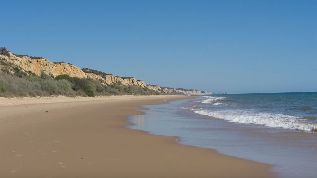 Primer plano de la orilla de Playa de Castilla, Almonte