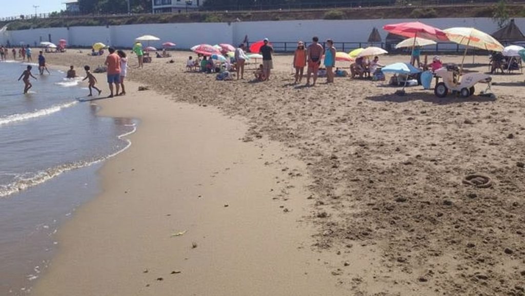 Oleaje en la orilla de Playa de El Ejido, costa de Fuengirola