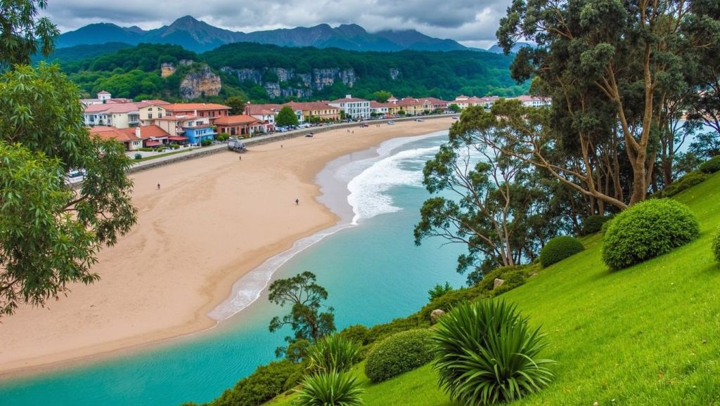 Ría y costa de Playa de Guadamía en Ribadesella/Ribeseya, Asturias