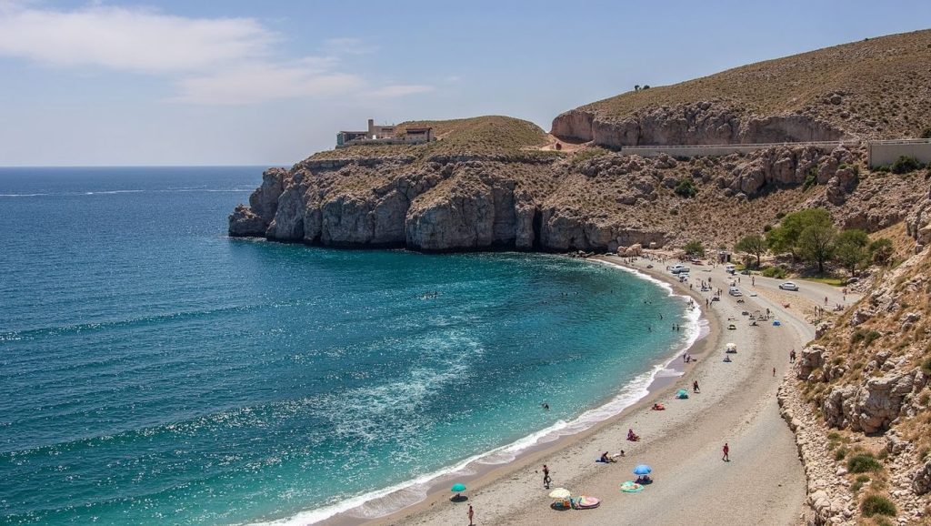 Primer plano de la orilla de Playa de la Chincheta, Torrenueva Costa