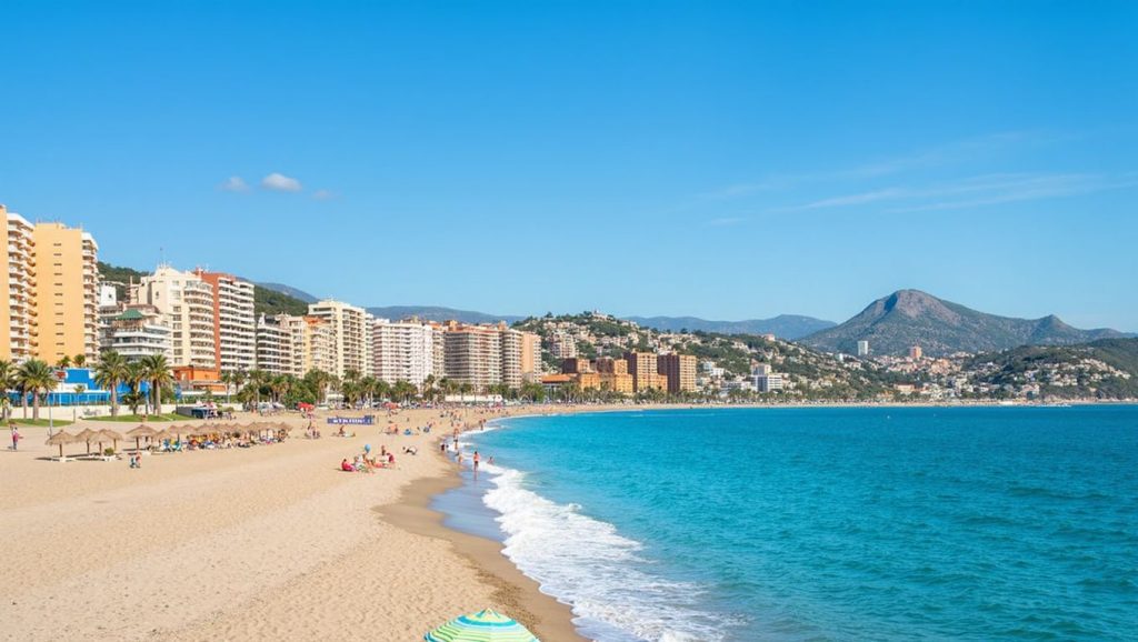 Primer plano de la orilla de Playa de la Malagueta, Málaga