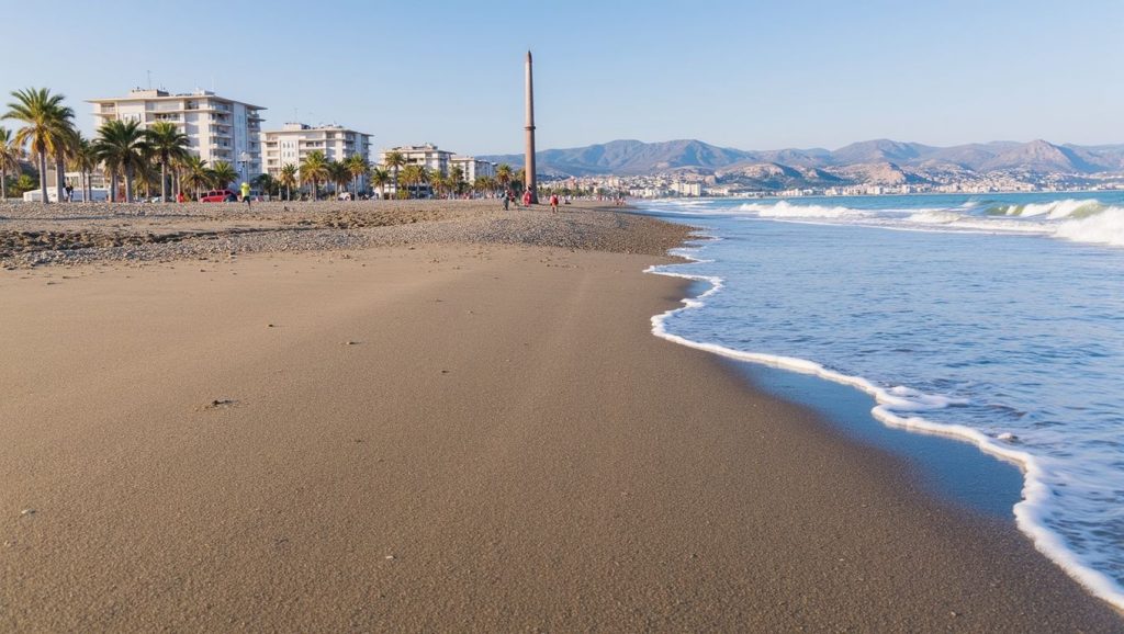 Orilla tranquila de Playa de la Misericordia, playa de Málaga