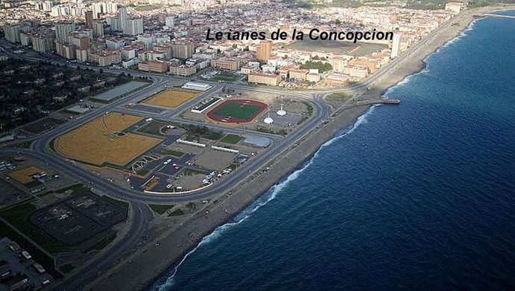 Oleaje en la orilla de Playa de Levante, costa de La Línea de la Concepción