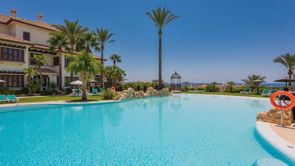 Vista amplia de Playa de los Monteros en Marbella, Málaga