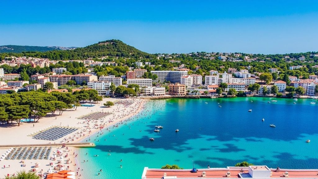 Panorámica de Playa de Santa Ponça con arena y mar, Calvià