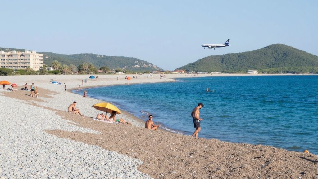 Orilla de Playa de Ses Salines con olas suaves en Sant Josep de sa Talaia
