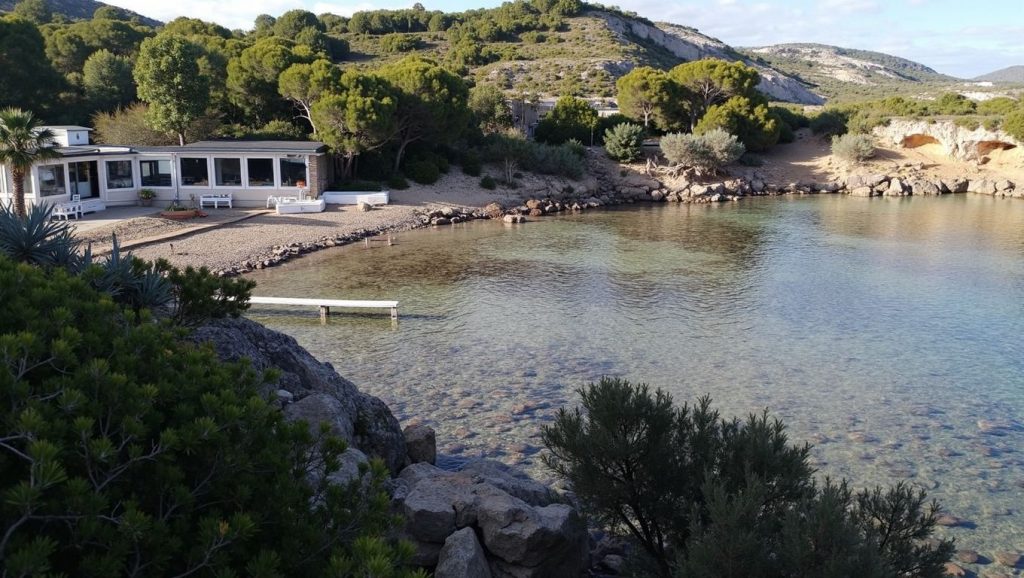 Oleaje en la orilla de Playa de Talamanca, costa de Eivissa