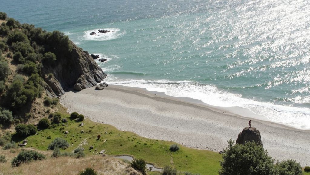 Detalle de arena y agua en Playa de Trayamar, Vélez-Málaga