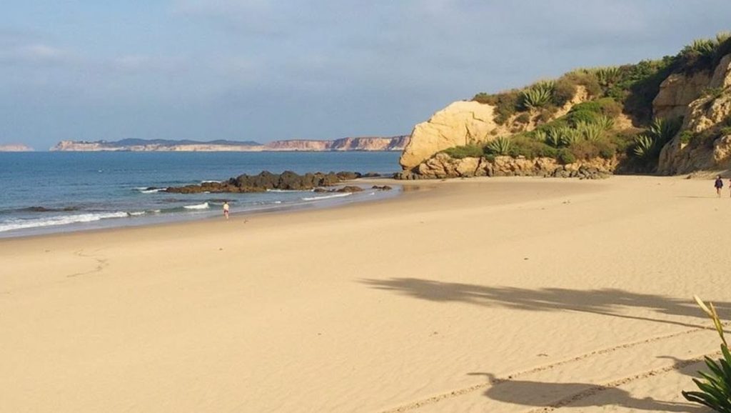 Panorámica de Playa del Roqueo con cielo despejado, Conil de la Frontera