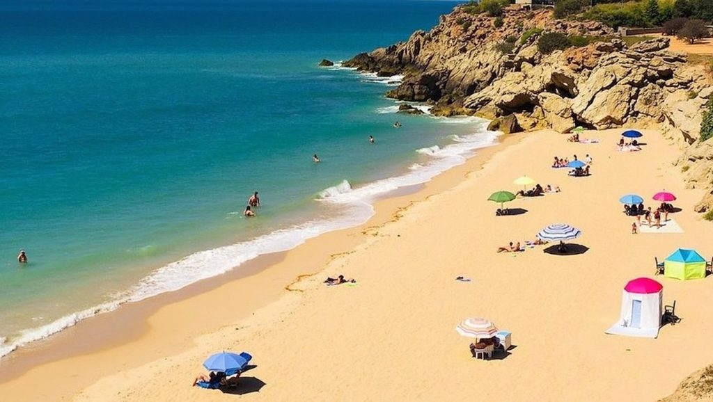 Detalle de arena y agua en Playa del Roqueo, Conil de la Frontera