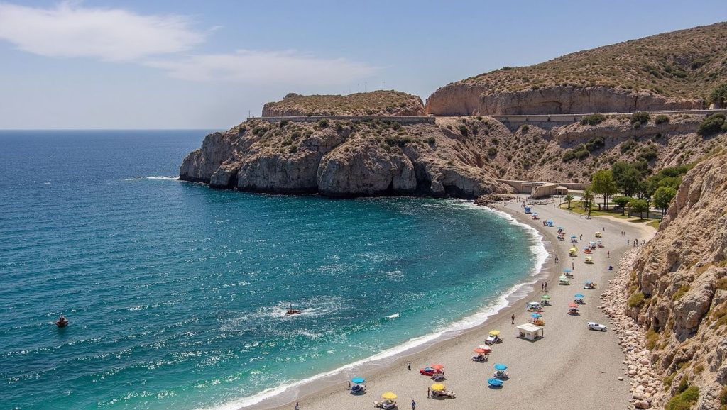 Detalle de arena y agua en Playa El Caletón, Salobreña