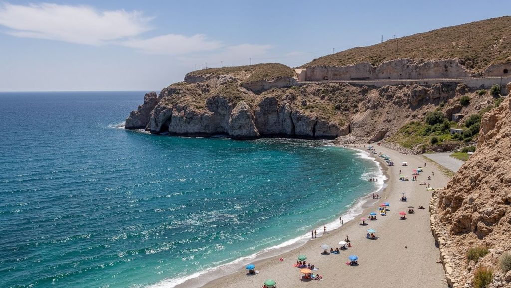 Arena y mar en Playa El Rincón de La China, Almuñécar, Granada