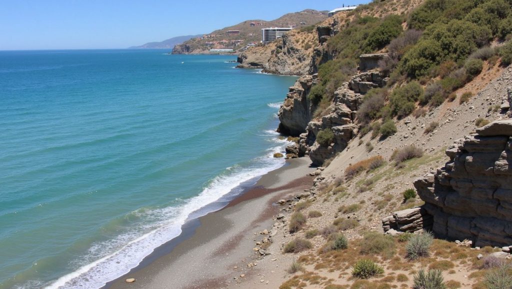 Panorámica de Playa El Ruso con arena y mar, Albuñol