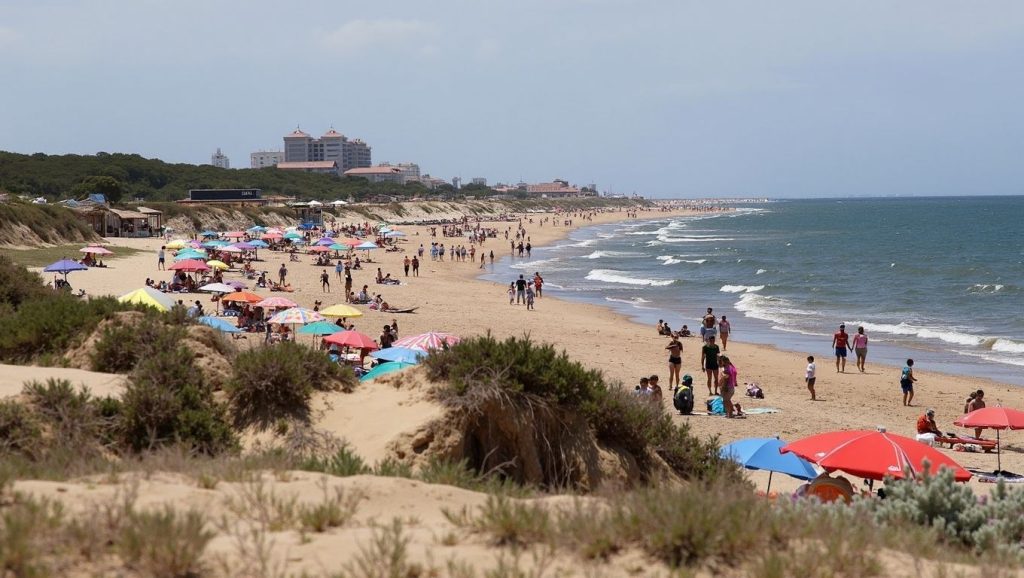 Orilla de Playa La Bota con olas suaves en Punta Umbría