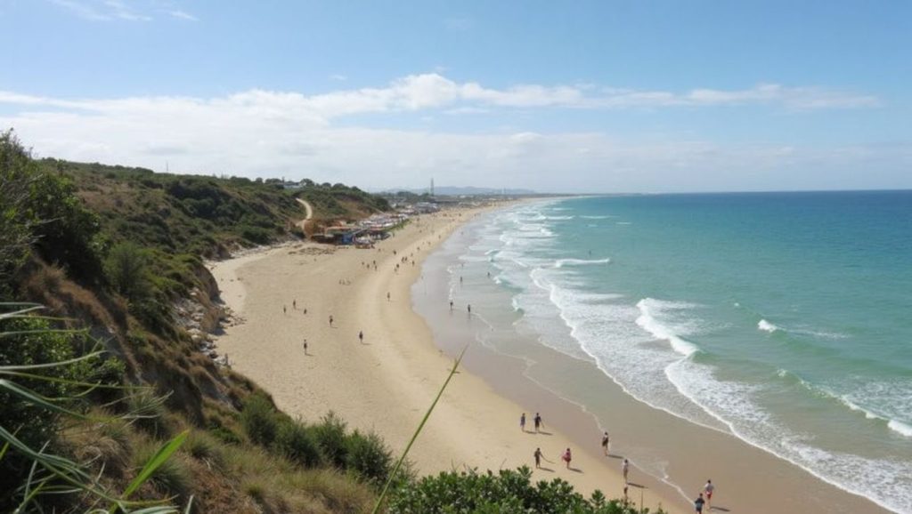 Detalle de arena y agua en Playa La Fontanilla, Conil de la Frontera