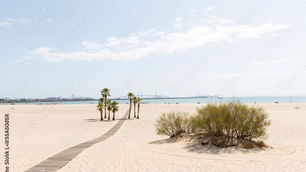 Primer plano de la orilla de Playa La Puntilla, El Puerto de Santa María