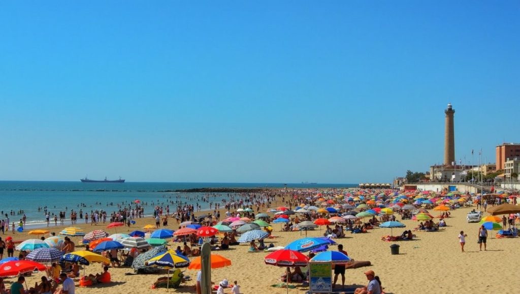 Amplio horizonte marino en Playa La Regla, Chipiona