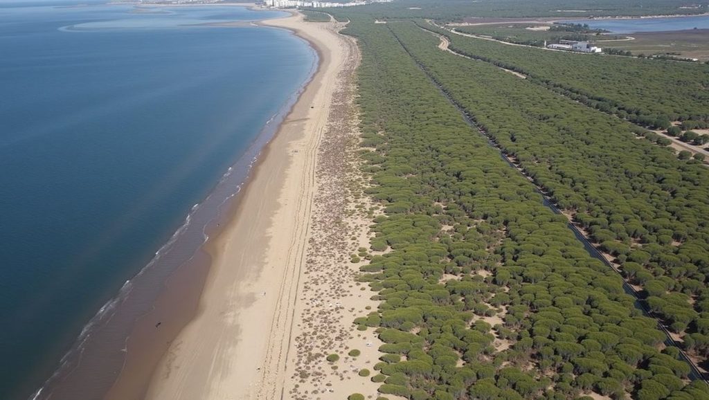 Amplia vista de Playa Los Enebrales, Punta Umbría, Huelva