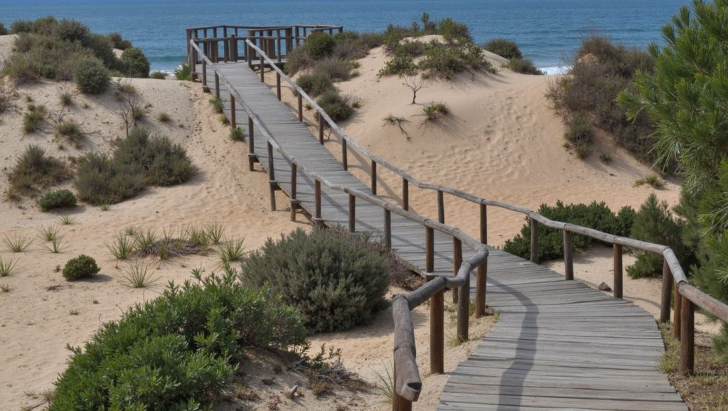 Detalle de arena y agua en Playa Los Enebrales, Punta Umbría