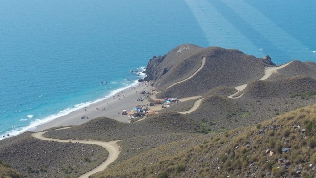 Panorámica de Playa Nudista El Sombrerico con arena y mar, Mojácar