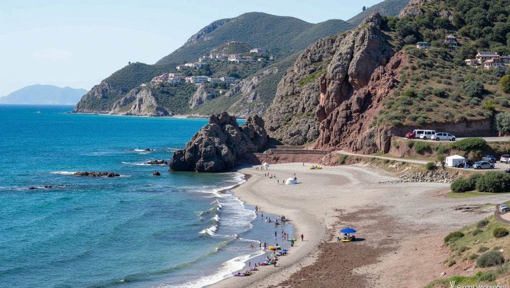 Panorámica de Playa Nudista El Sombrerico con cielo despejado, Mojácar