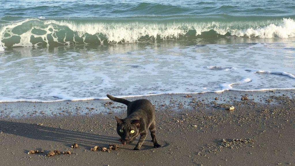 Oleaje en la orilla de Playa Para Perros de Estepona, costa de Estepona