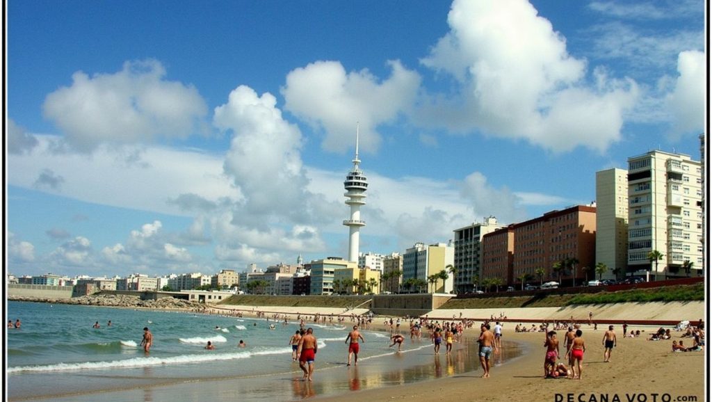 Amplio horizonte marino en Playa Santa María del Mar, Cádiz