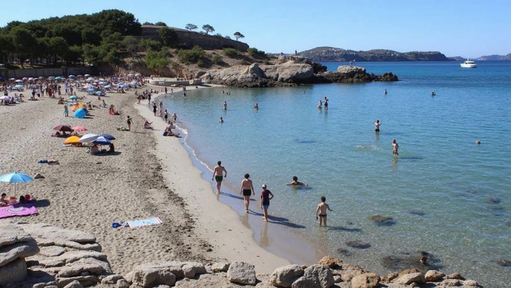 Orilla de Playas de Paguera con olas suaves en Calvià