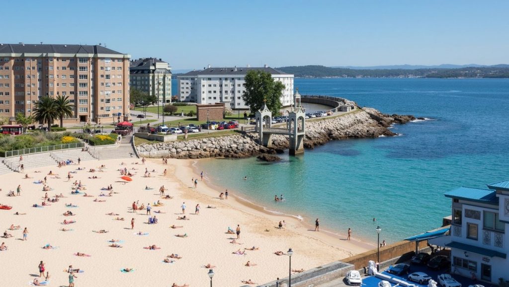 Panorámica de Praia Cativa con cielo despejado, Galicia