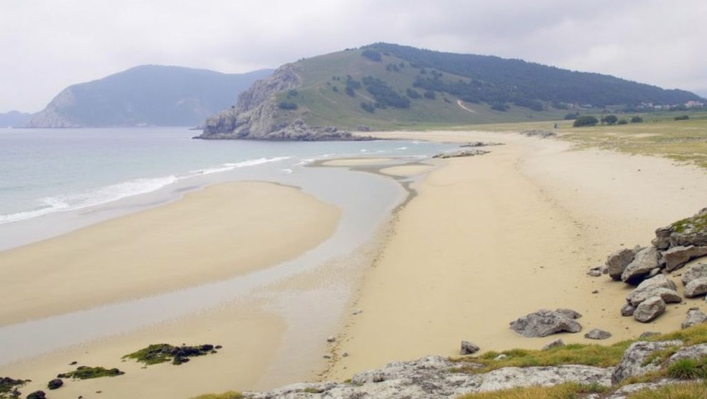 Primer plano de la orilla de Praia da Agramuíña, Galicia