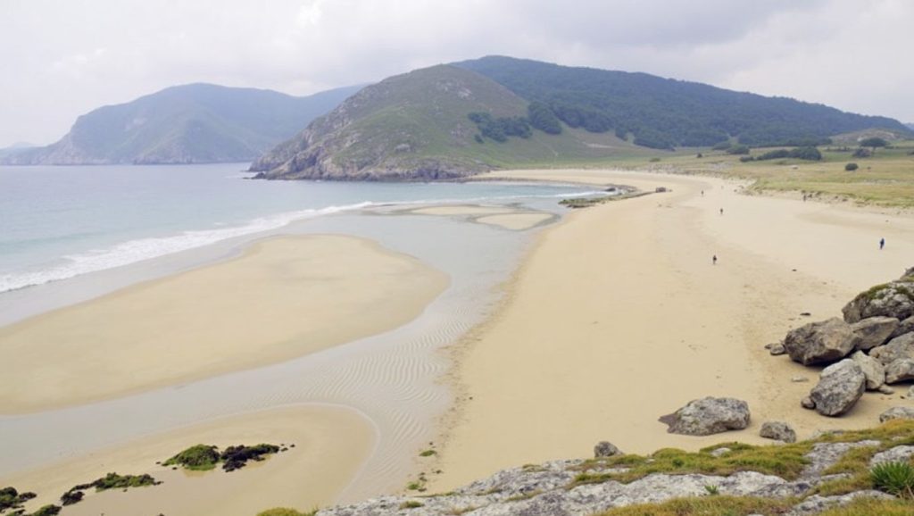 Panorámica de Praia da Alta con arena y mar, Galicia