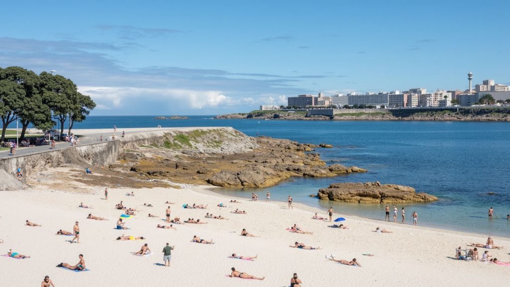 Amplio horizonte marino en Praia da Becha, Galicia