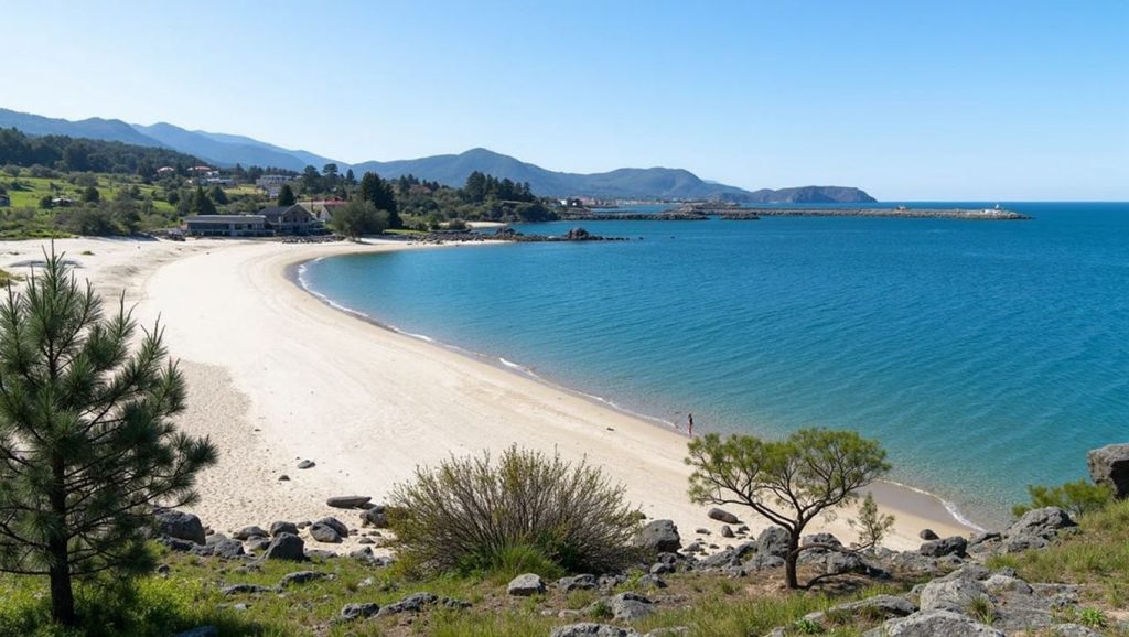 Panorámica de Praia da Catía con arena y mar, O Porto do Son