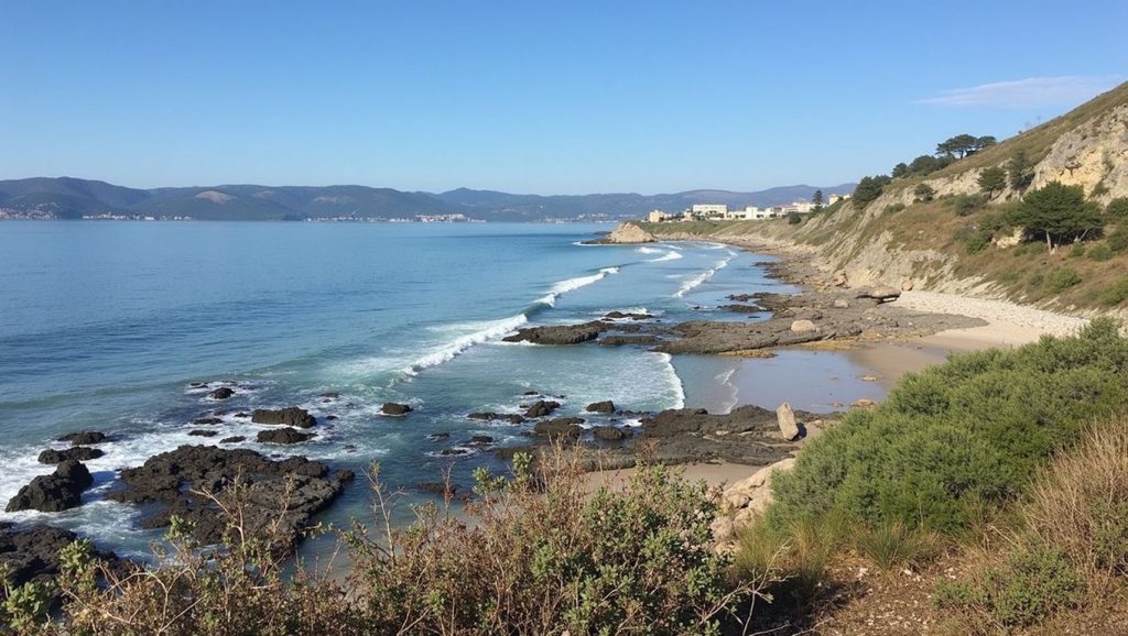 Orilla de Praia da Catía con olas suaves en O Porto do Son
