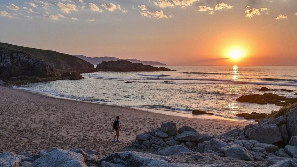 Amplio horizonte marino en Praia da Corna, Galicia