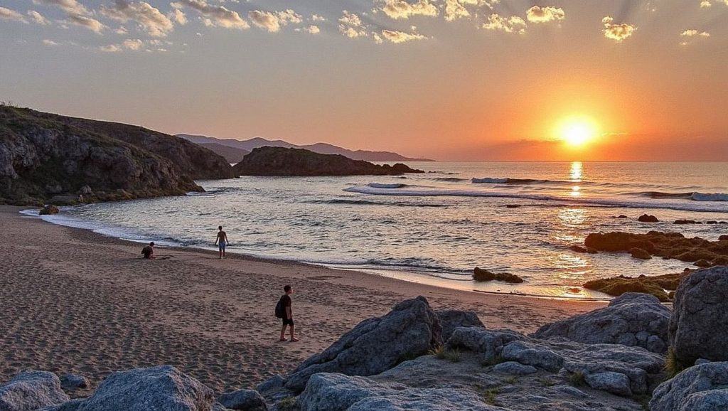Vista amplia de Praia da Fontenla en Galicia, A Coruña