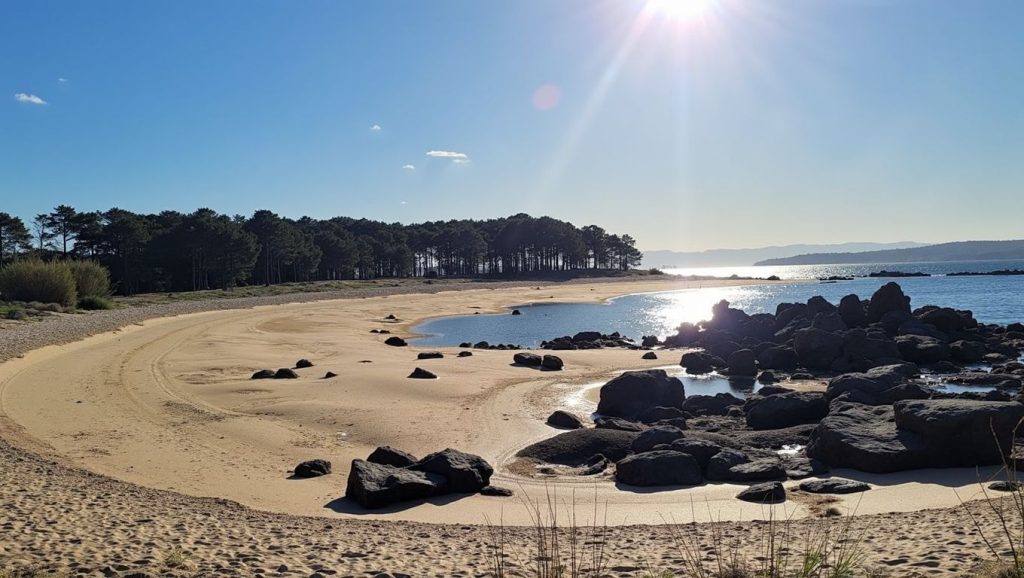 Panorámica de Praia da Illa con arena y mar, Galicia