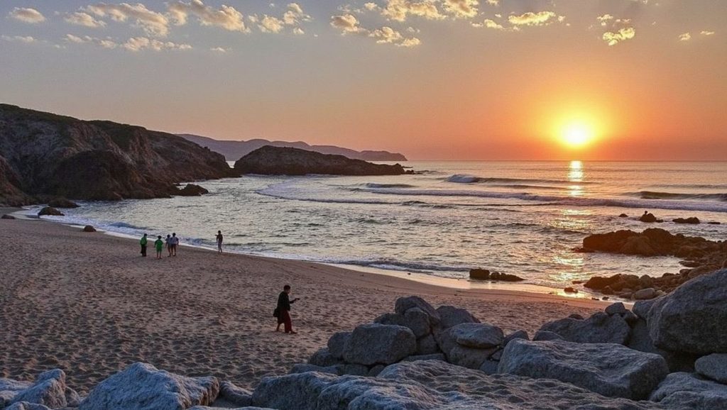 Oleaje en la orilla de Praia da Insuíña, costa de Galicia