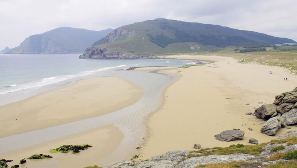 Primer plano de la orilla de Praia da Mercé, Galicia
