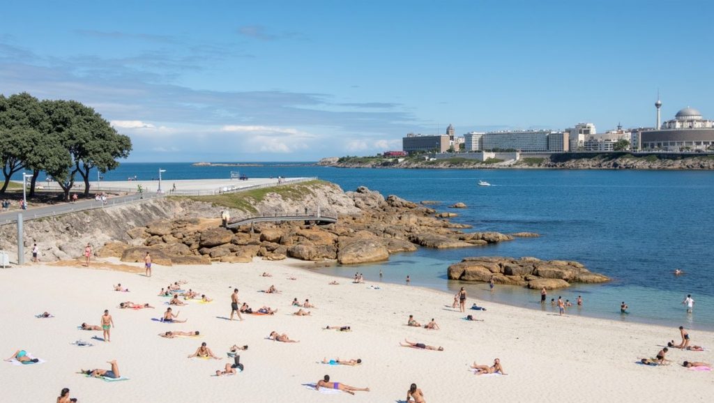 Amplio horizonte marino en Praia da Salgueiriña, Galicia