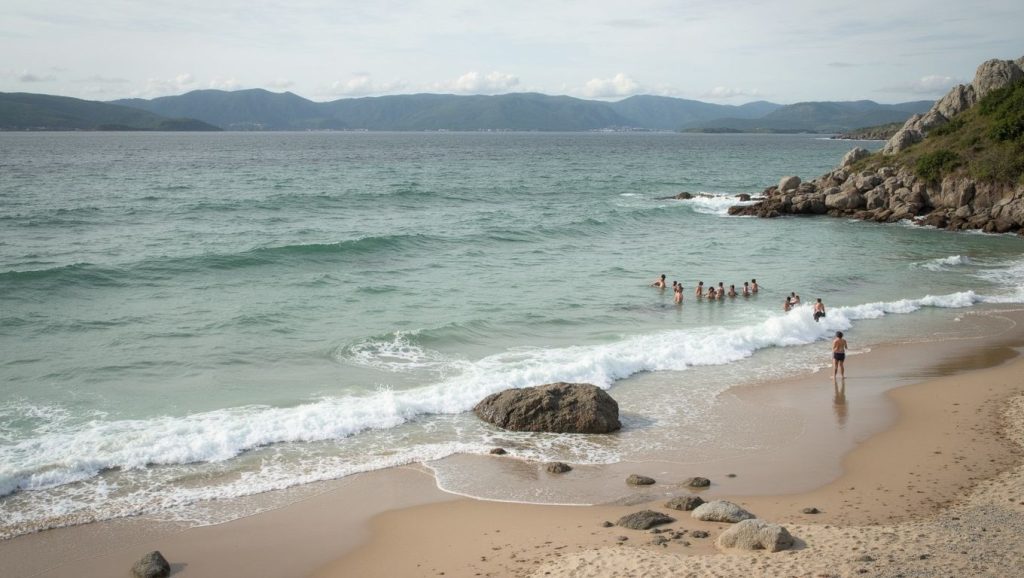 Amplio horizonte marino en Praia da Sarrosa, O Porto do Son