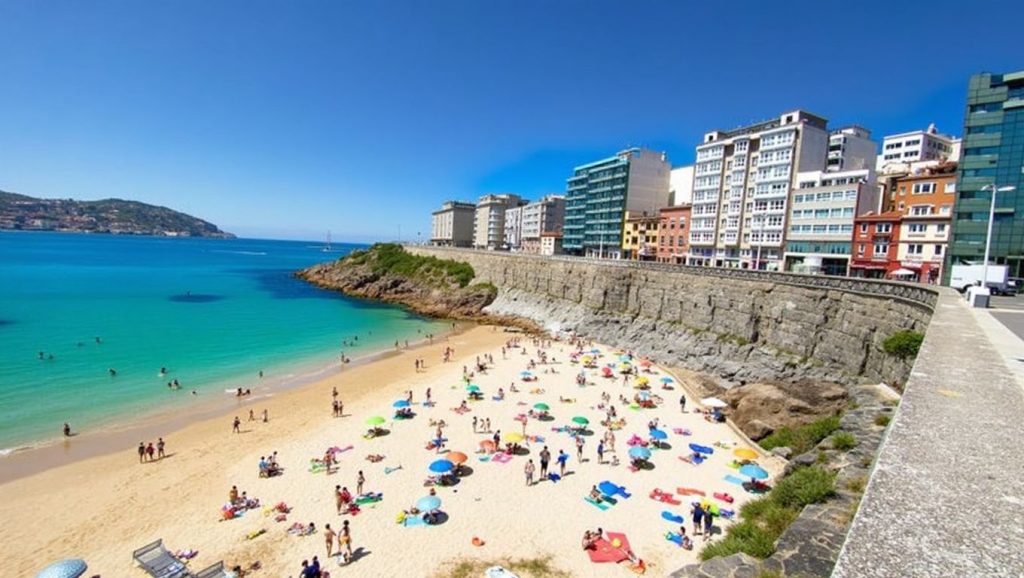 Vista del litoral en Praia das Caldas, Galicia