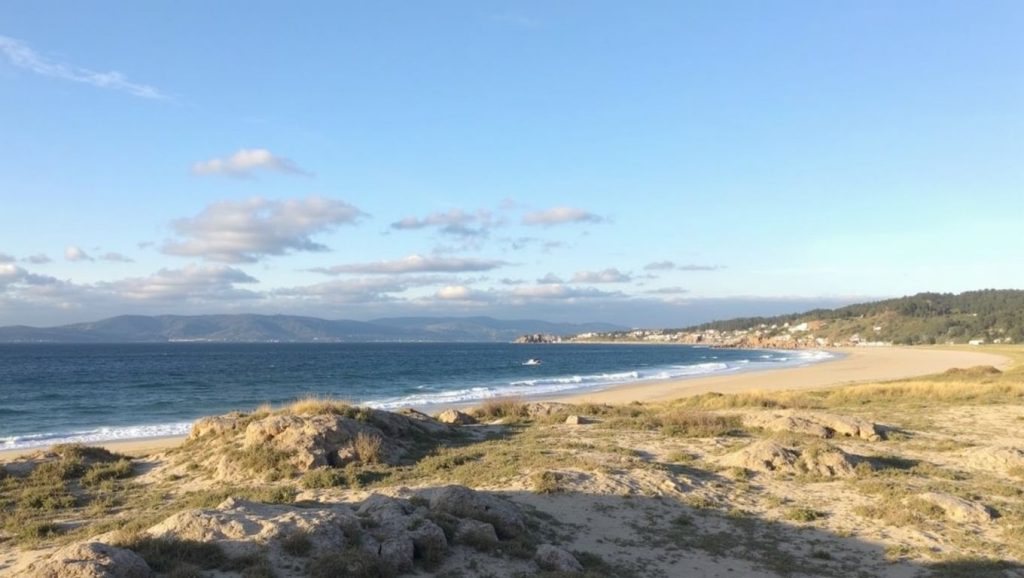 Orilla de Praia das Seiras con olas suaves en O Porto do Son