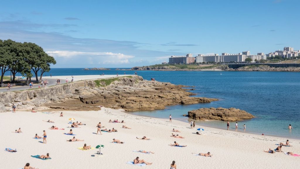 Panorámica completa de Praia das Sobreiras, playa de Rianxo