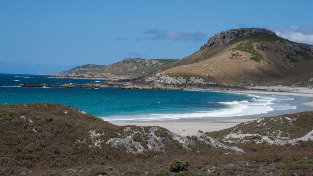 Olas rompiendo en Praia das Trece Cruces, Galicia