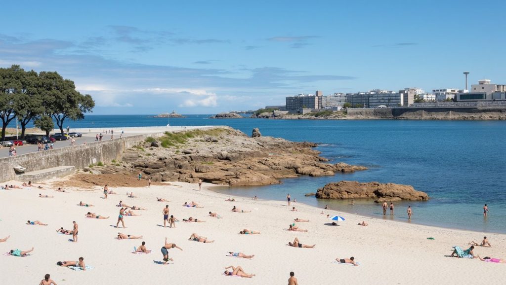 Amplio horizonte marino en Praia das Trece Cruces, Galicia