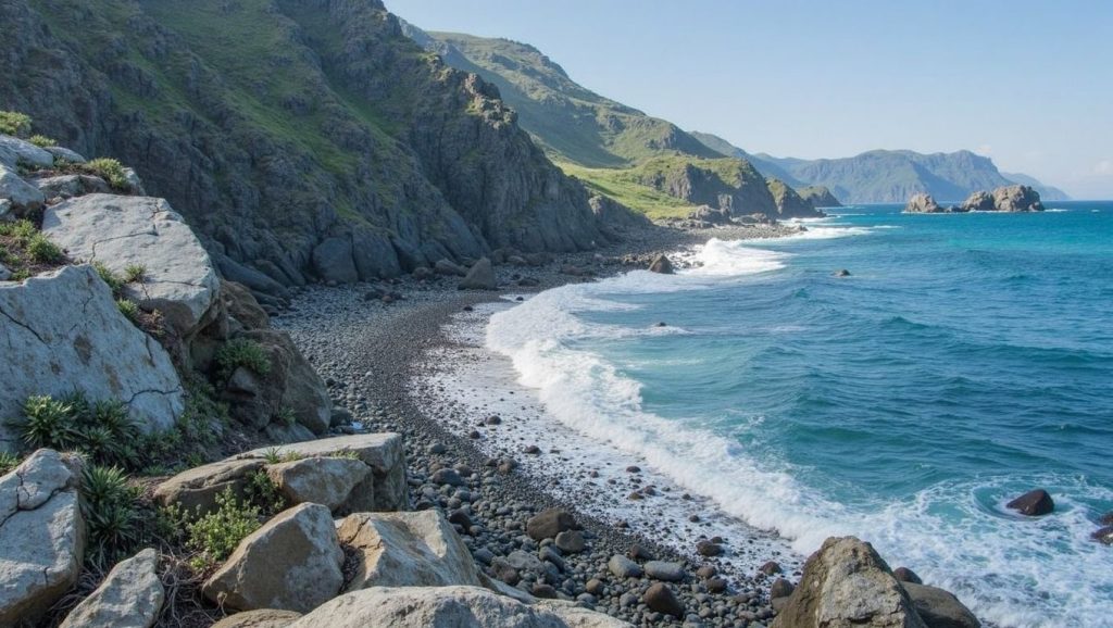 Panorámica de Praia de Area Negra de Teixidelo, A Coruña