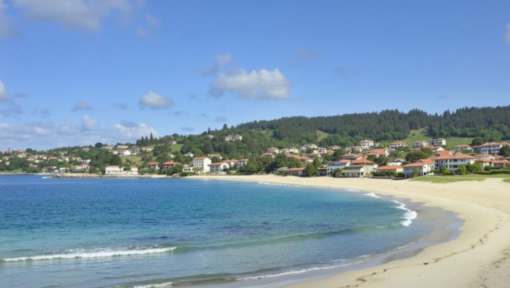 Panorámica de Praia de Areas Longas con cielo despejado, Galicia