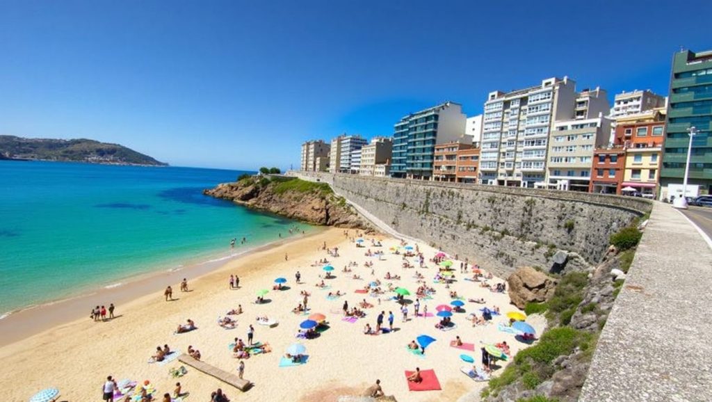 Orilla tranquila de Praia de Corón, playa de Galicia